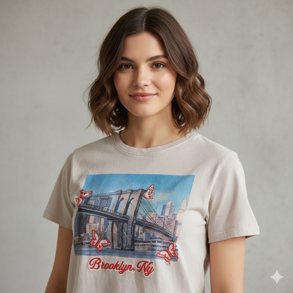 Beyoutiful Juniors Brooklyn NY Embroidered Tshirt, XL